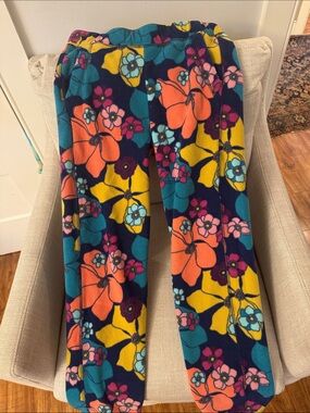 Burton Kids Navy Floral Fleece Joggers with Orange, Yellow & Teal Flowers